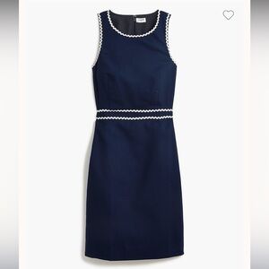 J. Crew NWT Factory Womens Size 2 navy Blue Sleeveless Dress White RickRack Trim
